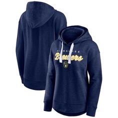 Женский пуловер с капюшоном Fanatics Navy Milwaukee Brewers с логотипом Heathered Fanatics