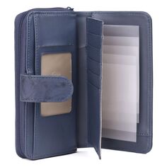 Кожаный кошелек для чековой книжки Julia Buxton Heiress с RFID-блокировкой Julia Buxton, синий