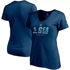 Женская темно-синяя футболка с логотипом Fanatics Seattle Kraken Authentic Pro Secondary с v-образным вырезом Fanatics