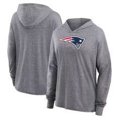 Женский уютный пуловер с капюшоном Fanatics цвета Хизер серого цвета New England Patriots Fanatics