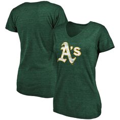 Женская зеленая футболка с треугольным вырезом и v-образным вырезом с фирменным логотипом Fanatics Oakland Athletics Core Weathered Fanatics