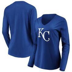 Женская футболка с длинным рукавом и v-образным вырезом с официальным логотипом Fanatics Royal Kansas City Royals Fanatics