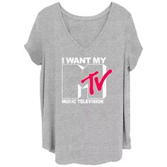 Детская футболка больших размеров MTV I Want с логотипом и V-образным вырезом с графическим рисунком Licensed Character