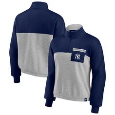 Женский топ Fanatics Branded темно-синего/серого цвета с молнией на четверть талии New York Yankees Iconic Fanatics