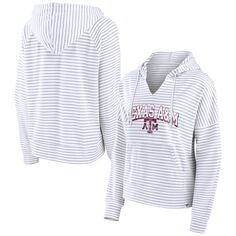 Женский пуловер с капюшоном Fanatics белого цвета с логотипом Texas A&amp;M Aggies в полоску и вырезом под горло Fanatics