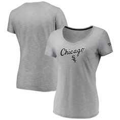 Женская серая футболка Fanatics с логотипом и надписью Chicago White Sox Space-Dye с v-образным вырезом Fanatics