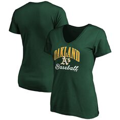 Зеленая женская футболка Fanatics с v-образным вырезом и надписью Oakland Athletics Victory Fanatics