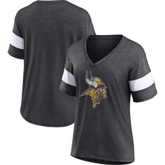 Женская футболка Fanatics с рисунком угольно-белого цвета Minnesota Vikings Distressed Team Tri-Blend с v-образным вырезом Fanatics
