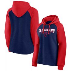 Женский пуловер с капюшоном Fanatics Branded темно-синий/красный Cleveland Indians Recharged реглан Fanatics