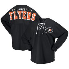 Женская футболка из джерси с длинным рукавом и треугольным вырезом на шнуровке Fanatics, черная фирменная футболка Philadelphia Flyers Spirit Fanatics