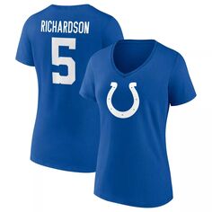 Женская футболка Fanatics с логотипом Anthony Richardson Royal Indianapolis Colts Icon, имя и номер, футболка с v-образным вырезом Fanatics