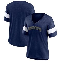 Женская темно-синяя футболка с треугольным вырезом и треугольным вырезом с надписью Fanatics Milwaukee Brewers Fanatics