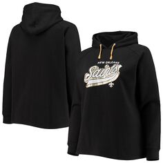 Женский фирменный черный пуловер с капюшоном Fanatics New Orleans Saints большого размера First Contact реглан Fanatics