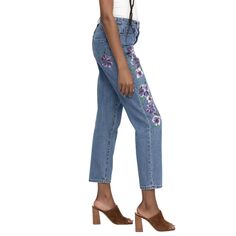 Женские укороченные джинсы с высокой талией и цветочным принтом PTCL, расписанные вручную PTCL