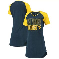 Женская ночная рубашка Concepts Sport темно-синяя/золотая West Virginia Mountaineers реглан с v-образным вырезом Unbranded