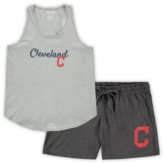 Женский спортивный комплект с принтом «серый/угольный» с принтом Cleveland Indians, топ на бретелях и шорты больших размеров, комплект для сна Unbranded