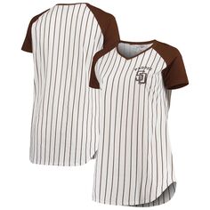 Женская ночная рубашка Concepts Sport белая/коричневая San Diego Padres Vigor в тонкую полоску реглан с v-образным вырезом Unbranded