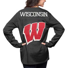 Женская футболка Pressbox Black Wisconsin Badgers The Big Shirt оверсайз с длинным рукавом Unbranded
