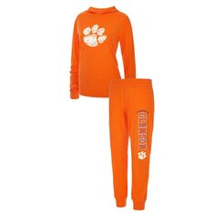 Женская спортивная оранжевая толстовка Clemson Tigers с длинными рукавами, футболка и брюки, комплект для сна Unbranded