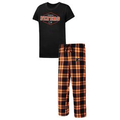 Женский спортивный комплект для сна, черная/оранжевая футболка с логотипом Philadelphia Flyers и брюки Unbranded