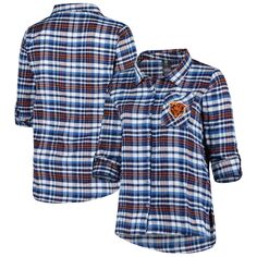 Женская спортивная темно-синяя рубашка Chicago Bears размера плюс, фланелевая ночная рубашка с длинными рукавами на всех пуговицах Unbranded