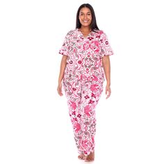 Тропический пижамный комплект больших размеров с короткими рукавами и брюками WM Fashion