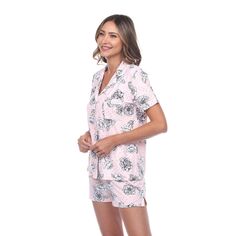 Женский пижамный комплект с короткими рукавами и цветочным принтом WM Fashion, серый