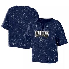 Женская укороченная футболка темно-синего цвета с надписью Erin Andrews Dallas Cowboys Bleach Wash Splatter Notch Neck Unbranded