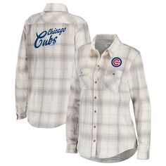 Женская одежда от Erin Andrews Серая/кремовая фланелевая рубашка на пуговицах Chicago Cubs Unbranded
