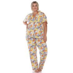Пижамный комплект больших размеров с тропическим принтом WM Fashion