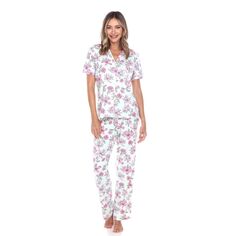 Женский тропический пижамный комплект с короткими рукавами и брюками WM Fashion, белый/розовый