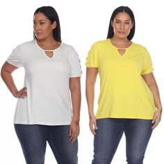 Набор из 2 белых топов с вырезом Essential Plus WM Fashion, белый/желтый