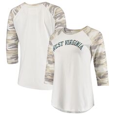 Женская белая/камуфляжная бейсбольная футболка бойфренда West Virginia Mountaineers реглан с рукавами 3/4 Unbranded