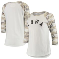 Женская белая/камуфляжная футболка Iowa Hawkeyes Boyfriend Baseball Raglan с рукавами 3/4 Unbranded