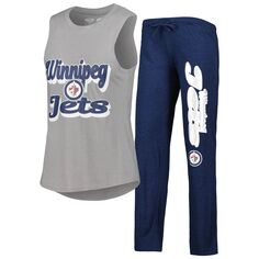 Женские спортивные топы и брюки для сна Winnipeg Jets Meter Muscle Grey/Heather Navy Winnipeg Jets Meter Unbranded