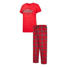Женский комплект для сна: красная/черная спортивная футболка со значком Wisconsin Badgers и фланелевые брюки Concepts Unbranded