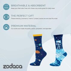 Женские носки Zodaca Space Lovers Crew, забавный подарочный набор (один размер, 2 пары) Zodaca