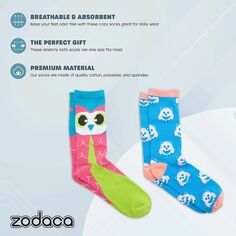 Носки Zodaca Owl Lovers Crew для детей, новый набор носков (один размер, 2 пары) Zodaca
