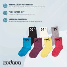 Женские носки до щиколотки с бантиками, забавный подарочный набор в 7 цветах (один размер, 7 пар) Zodaca