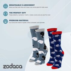Женские носки Zodaca Elephant Lovers Crew, забавный подарочный набор (один размер, 2 пары) Zodaca