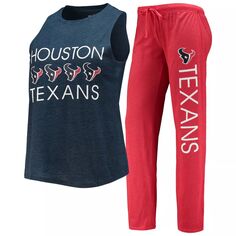 Женский спортивный красный/темно-синий спортивный топ Houston Texans Muscle Майка и брюки для сна Женский комплект Unbranded