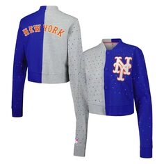 Женский укороченный кардиган на пуговицах серого/королевского цвета New York Mets Unbranded