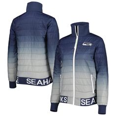 Женская темно-синяя/серая куртка-пуховик с молнией во всю длину The Wild Collective College Seattle Seahawks Unbranded