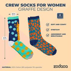Носки «Жираф» для мужчин и женщин, новый набор носков (один размер, 2 пары) Zodaca