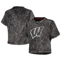 Женская черная укороченная футболка из молочного шелка Wisconsin Badgers Vintage Wash Unbranded