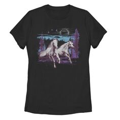 Детская футболка с рисунком Moon Run Horse для улицы, черный Unbranded