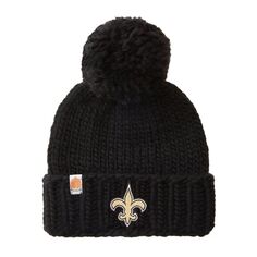 Женская черная вязаная шапка с манжетами и помпоном, логотипом команды New Orleans Saints Unbranded