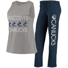 Женский комплект для сна, топ на бретелях и брюки для женщин Concepts Sport, серый/темно-синий Vancouver Canucks Meter Unbranded