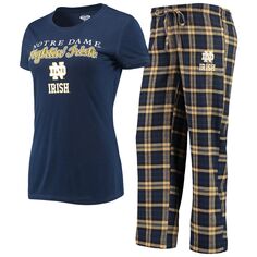 Женская футболка Concepts Sport, темно-синяя/золотая футболка Notre Dame Fighting Irish Lodge и фланелевые брюки, комплект для сна Unbranded