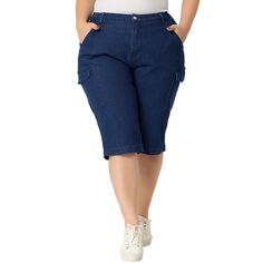 Джинсы больших размеров для женщин, джинсовые брюки-карго с застежкой-молнией и карманами на пуговицах Agnes Orinda